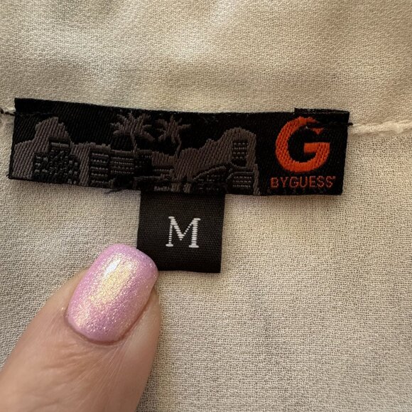 Guess White‎ Sheer Button-Up Blouse With Gold Accents Size M - Picture 4 of 8